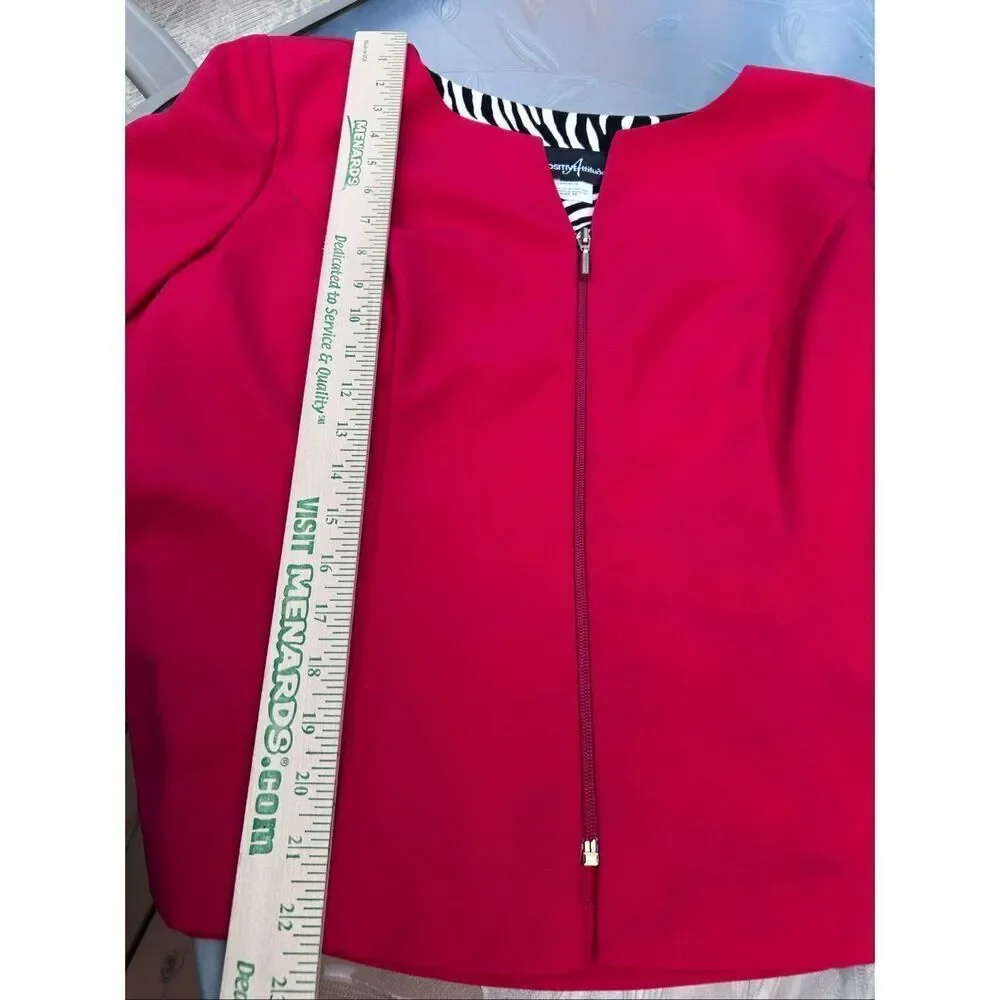 Vtg Positive Attitude Size 16 Red Black Zebra Print 2 Piece Pant Suit